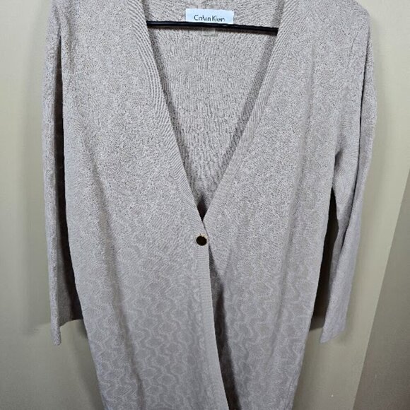 NWOT Calvin Klein Beige Knit Long Sleeve Cardigan Sweater with Single Button Med - Picture 1 of 9